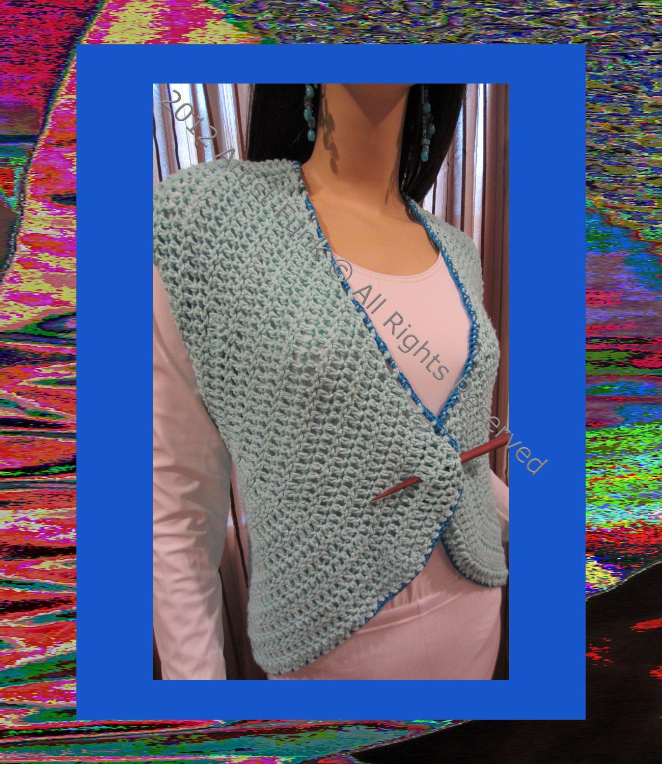 Etsy Mothers Day,Shrugs Boleros Vests , Handmade Shrugs And Boleros , Vest , Robin's Egg Blue With Blue Trim In Funky & Colorful 100% Cotton