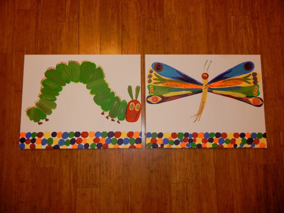 Hand Painted Set of Caterpillar and Butterfly- on 16x20