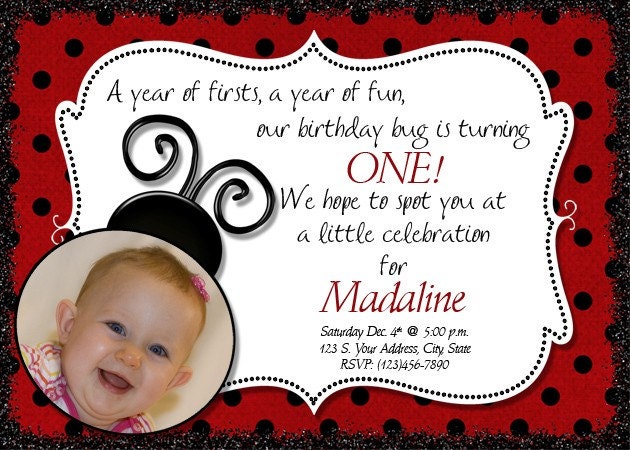 Ladybug - Photo Birthday Invitation - Twin or Singlet - Customizable - Print your own
