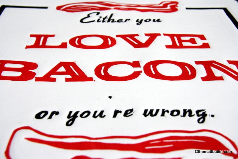 LOVE BACON Letterpess Style Linocut Print