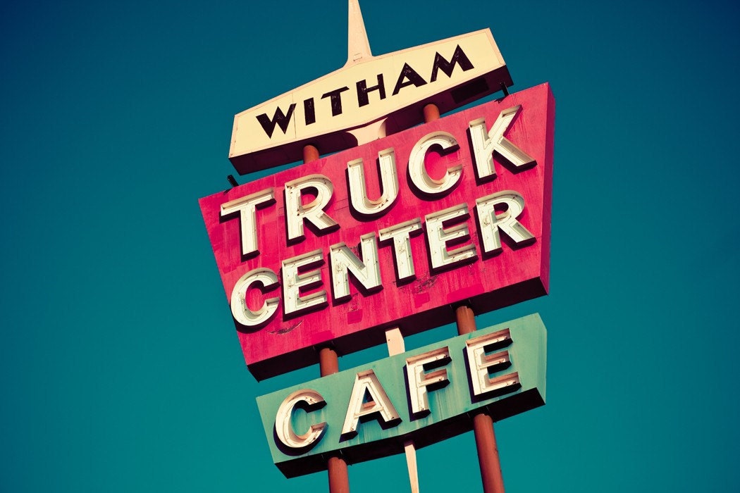 Witham Truck Center Neon Sign - Truck Stop Cafe - Retro Home Decor - Mancave Wall Art - Art for Guys - 12X18 Fine Art Photograph