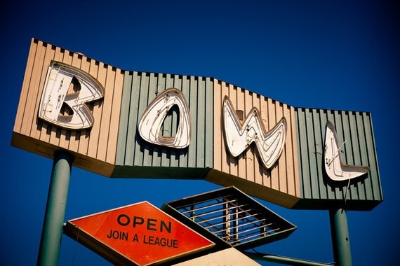 Vintage Los Angeles Neon Bowling Alley Sign - Mid Century Modern Home Decor - Big Lebowski Inspired Wall Art - 24X36 Print