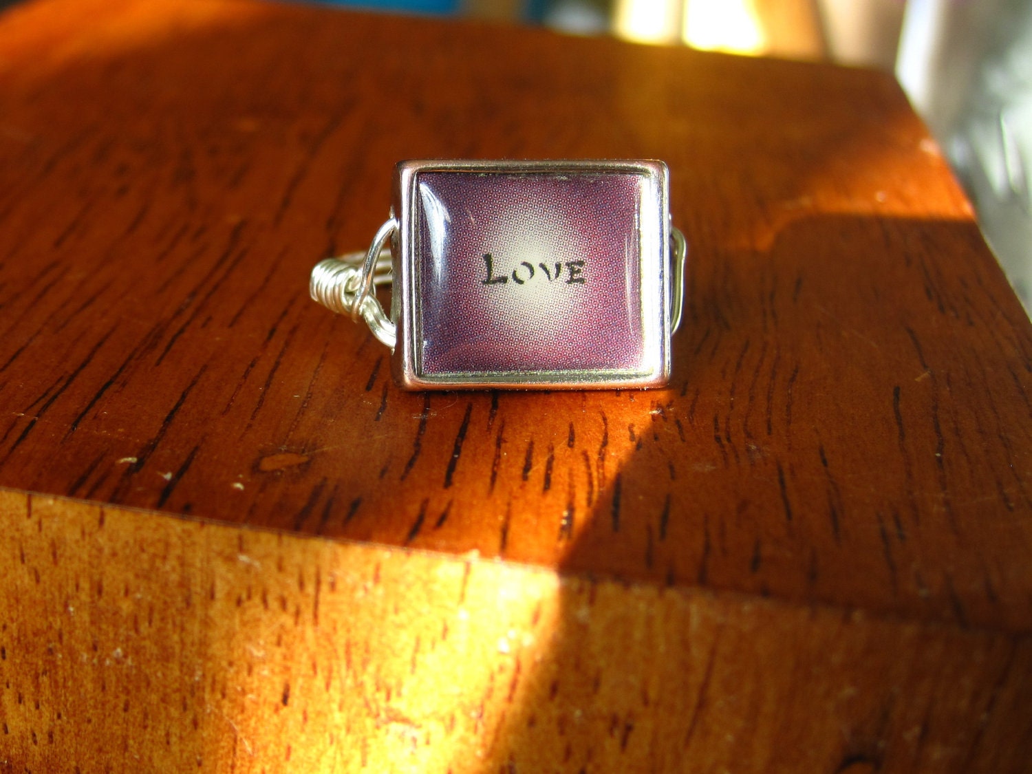 LOVE Wire Wrap Ring Purple size 7 Silver Wire