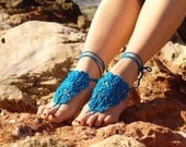 Crochet Turquoise Barefoot Sandals, Nude shoes, Foot jewelry,Wedding, Victorian Lace, Sexy, Lolita, Yoga, Anklet , Steampunk, Beach Pool