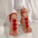 Red Heart, Burgundy Barefoot Sandals, Barefoot Sandles, Nude shoes, Foot jewelry