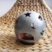 Handcarved Ceramic Candle Holder -- Large, Silver with Star, Heart and Moon Carvings