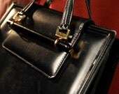 1960s Italian handmade leather purse NAVY BLUE with scarlet red interior buttersoft leather and brass details