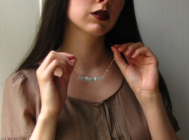 Gemstone Jewelry - Aquamarine on Gold Necklace