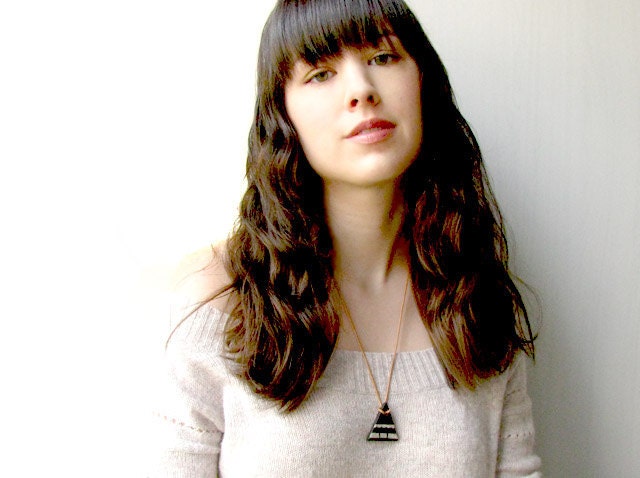 Triangle Jewelry - Black Porcelain Silver Gilded Triangle Pendant Necklace