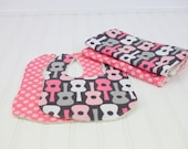 Pink Groovy Guitar Baby Girl Shower Gift Set Bibs and Burp Cloths
