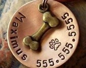 Dog Bone Tag/Tags -Pet ID Tags Tag (Antique Soup Bone) Personalized/Customizable