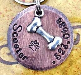 Dog Bone Pet ID Tags/Tags -Personalized/Customizable -Oxidized Copper (Bone Antique)