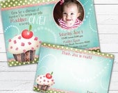 Cuppiecake -- Custom Birthday Invite Photo Card and Matching Thank You Note Il_170x135