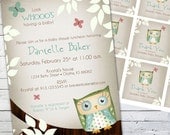 Gender Neutral Owl Baby Shower Invitation and Gift Bag Tags-- Little Owlie Il_170x135
