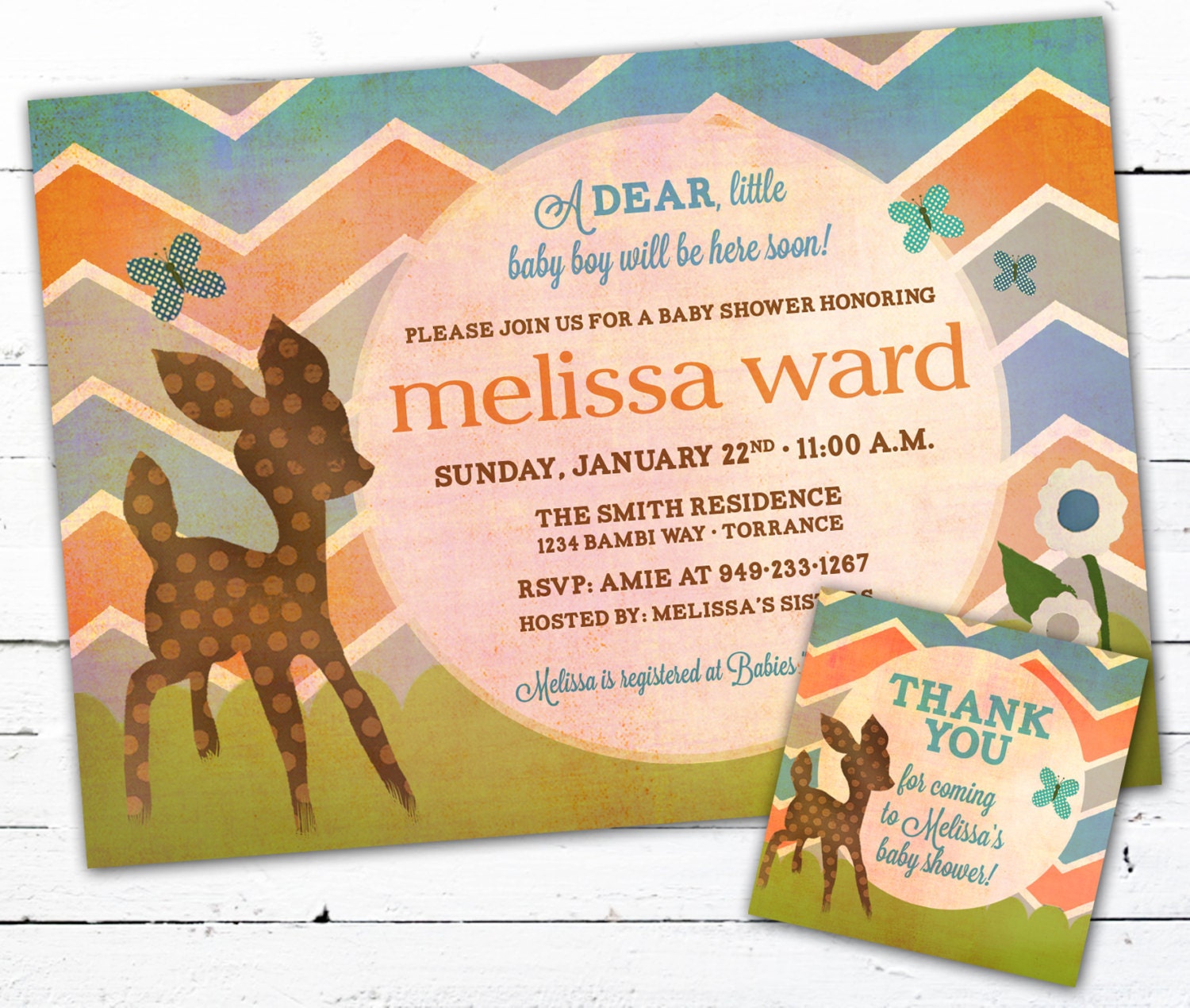 Baby Boy Shower Invitation With Matching Gift tags- A Dear Deer and Chevron Il_570xn