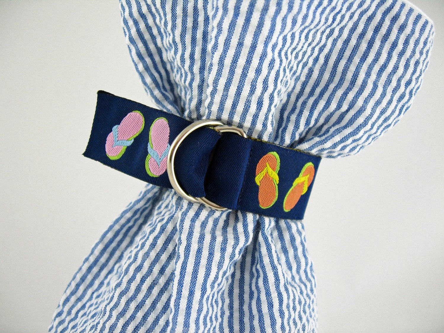 Wine Bag Seersucker Blue Flip Flops Preppy Beach Wedding Bottle Tote