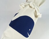 Wine Bag Whale Navy Blue Nautical Canvas Bottle Preppy Nantucket Cottage Chic Tote
