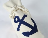 Wine Bag Blue Anchor Canvas Marine Rope Knot Nautical Hostess Party Bottle Reusable Tote
