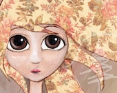 Mixed media - Big Eyed Art - Autumn - Fall - Flowers - 8x10 Print of orignial - collage painting - Floral