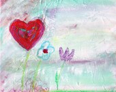 Spring Time - Mixed Media Art - raw painting - Red - Pink - 11x14 original