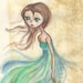 Mixed Media Girl - Big Eye Art - Water Girl - Pretty - print - Green