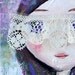 Mixed Media Painting - Girl Portrait - Big Eye Art - Girl Painting - Lace - Small - Mini Painting - 5x7