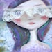 Mixed Media Painting - Girl Portrait - Big Eye Art - Girl Painting - Lace - Small - Mini Painting - 5x7