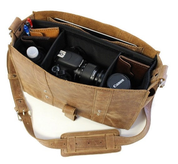 14" Manhattan Camera Bag - Desert Sand -Full Grain Leather - Large Padded Camera Insert Divider with Padded Bottom - Made in the U.S.A.