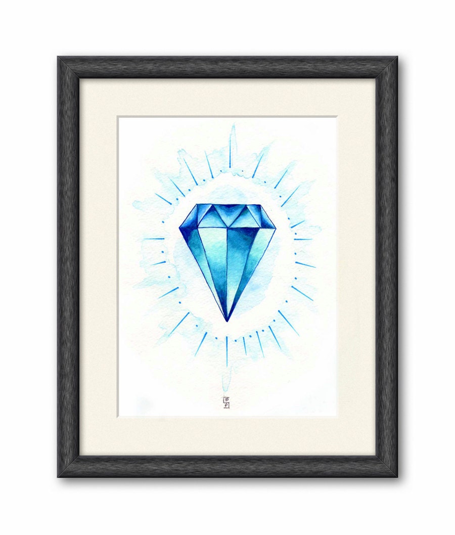Print. 8x10 Shining Blue Diamond. Watercolor Painting - 204 - 2142stuart
