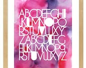 11x17 ABC Print. I love you. Alphabet Love. Typography Watercolor Print. Pink and Purple - 111