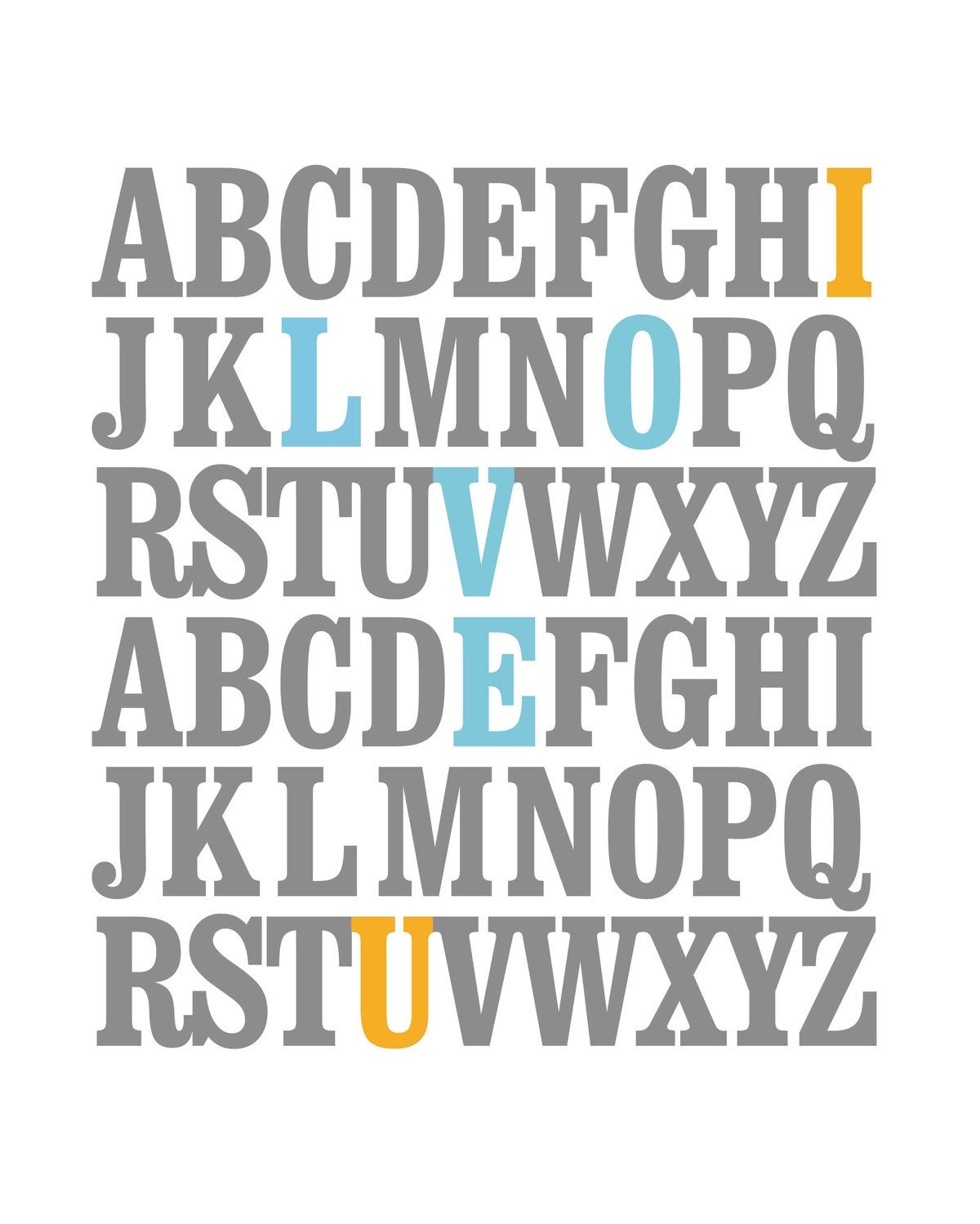 11x14 ABC Print. I love you. Alphabet Love. Typography Print. Orange Blue - 103