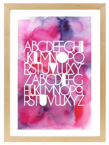 11x17 ABC Print. I love you. Alphabet Love. Typography Watercolor Print. Pink and Purple - 111