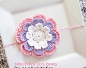 Bella- Light Pink, Lavender, and White Crochet Flower Skinny Headband