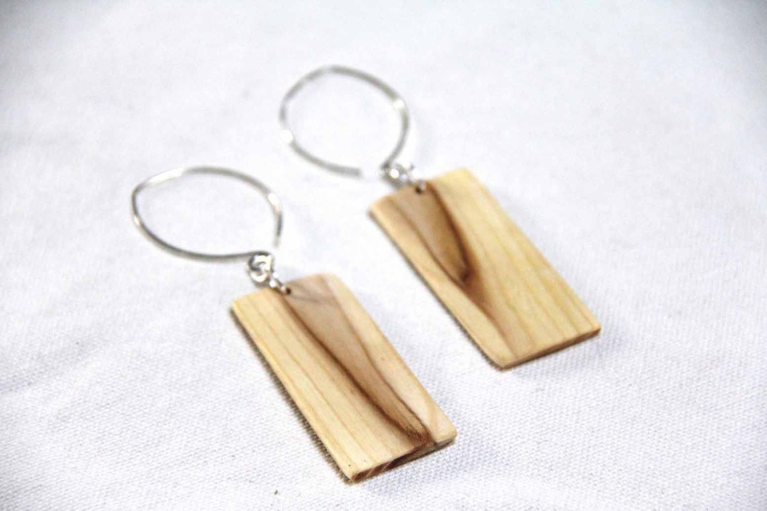 stripe - sterling silver  and elm wood - natural wood earrings