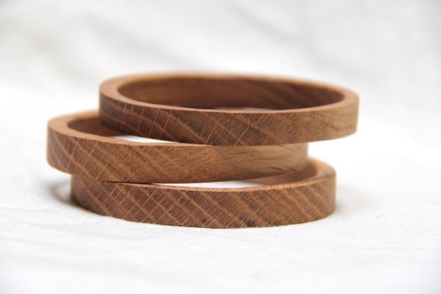 skinny trio - natural wood bangles in oak - large