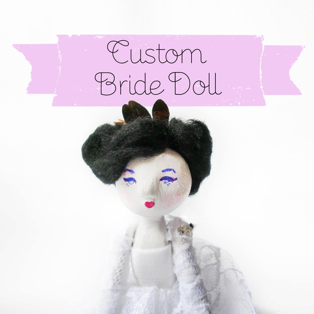 Custom Bride Doll Order - Contemporary Handmade Paper Clay Doll - One Of A Kind
