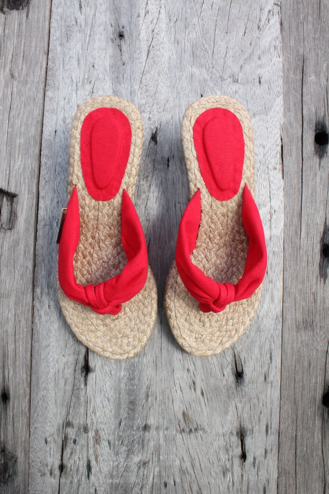 Red Thong Wedge Espadrilles - Available in 6, 7, 8, 9 US Sizing / 36, 37.5, 38.5, 40 EUR Sizing