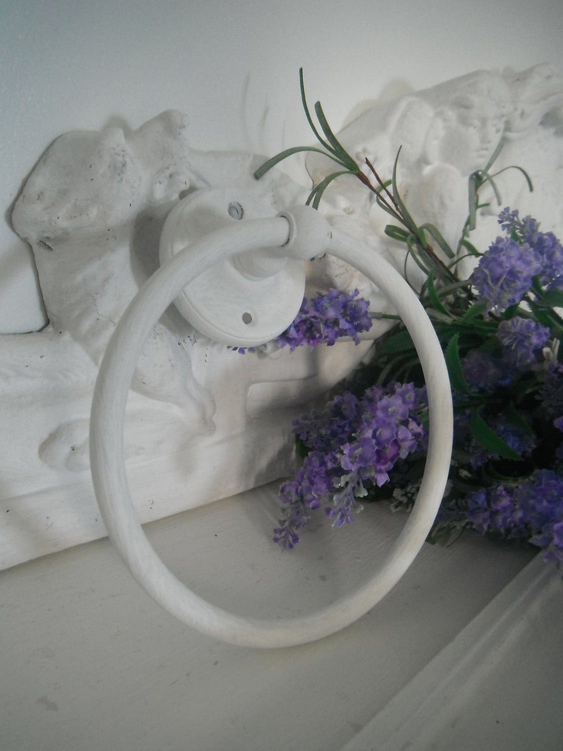 RESERVED - hand painted towel ring towel holder, shabby chic cottage chic rustic farmhouse shabby decor bathroom decor