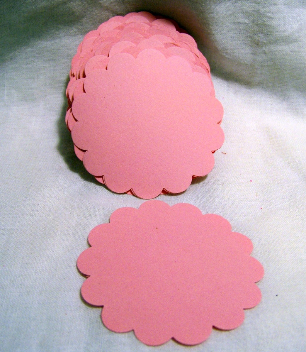 30 Die Cut Scalloped Circle 2-1/4 Inch, Rosey Pink Cardstock for hang tags, scrapbooking and paper crafting supplies