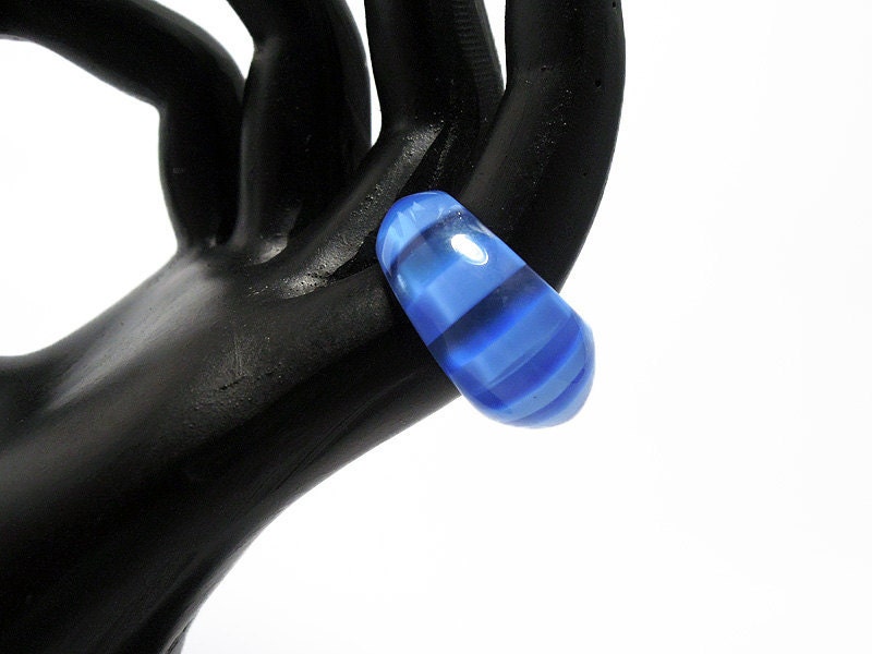 Chunky Blue Striped Vintage Lucite Ring - ca. 1960s New Old Stock