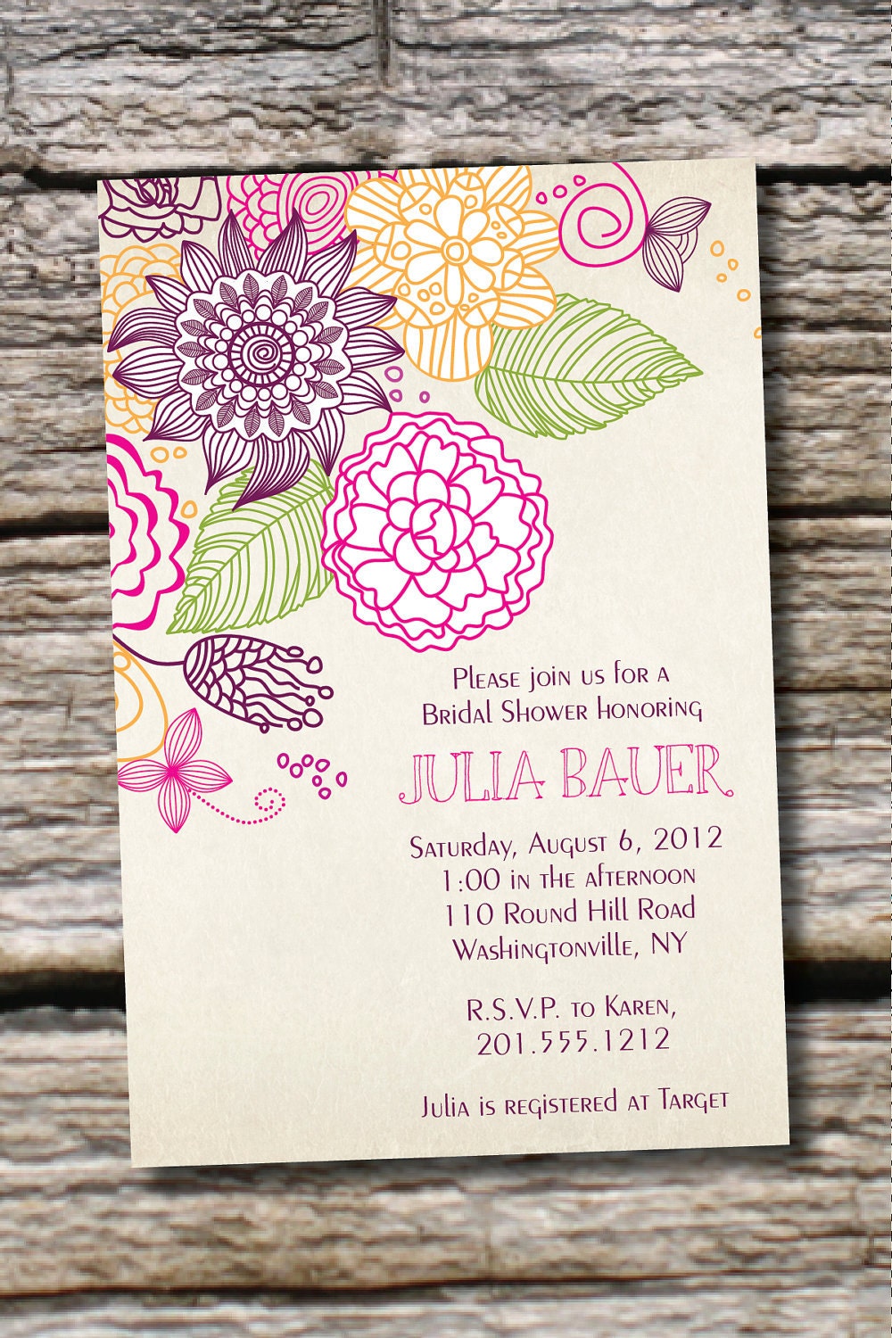 VINTAGE FLORAL Sketch Bridal Shower/ Baby Shower Invitation - You Print, DIY, Digital Design