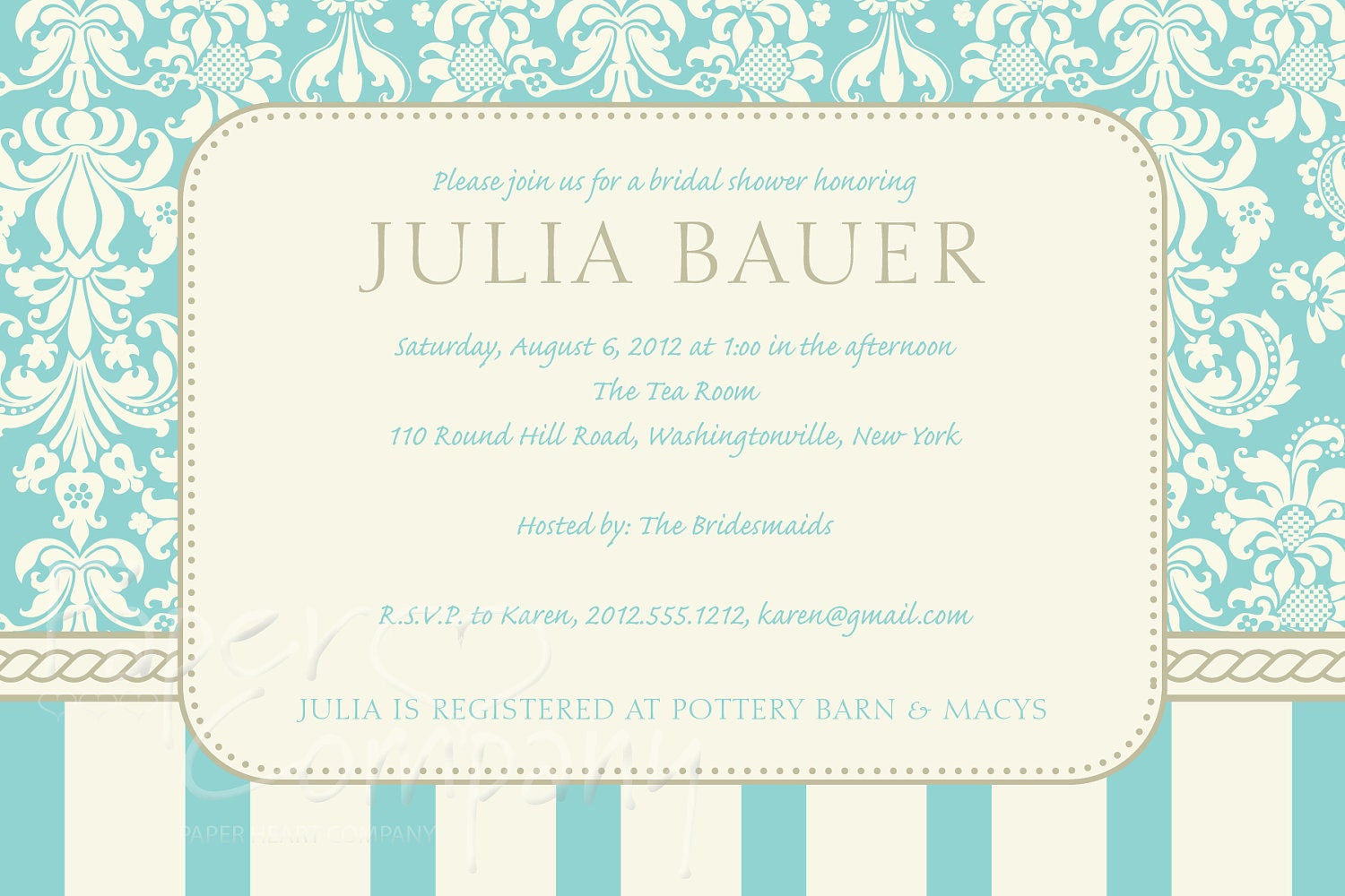 NAUTICAL DAMASK Custom Shower Invitation/Bridal Shower Invitation/Baby Shower Invitation/Party Event Digital Design - DIY You Print Il_570xn