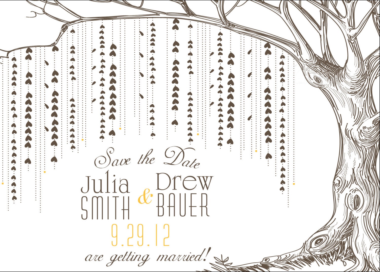WILLOW TREE Postcard Wedding Save the Date, Printable DIY