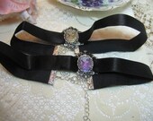 Black Ribbon Cameo Choker with Antique Silver
