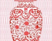 Ming Coral Chinoiserie Ginger Jar 11x14 Giclee
