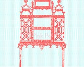 Coral Chinese Chippendale Porcelain Display on Turquoise 13x19 Giclee