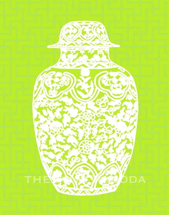 Chinoiserie Ginger Jar on Chartreuse 11x14 Giclee