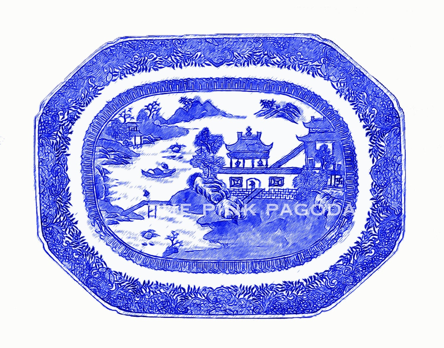Blue and White Chinoiserie Platter Two 11x14 Giclee