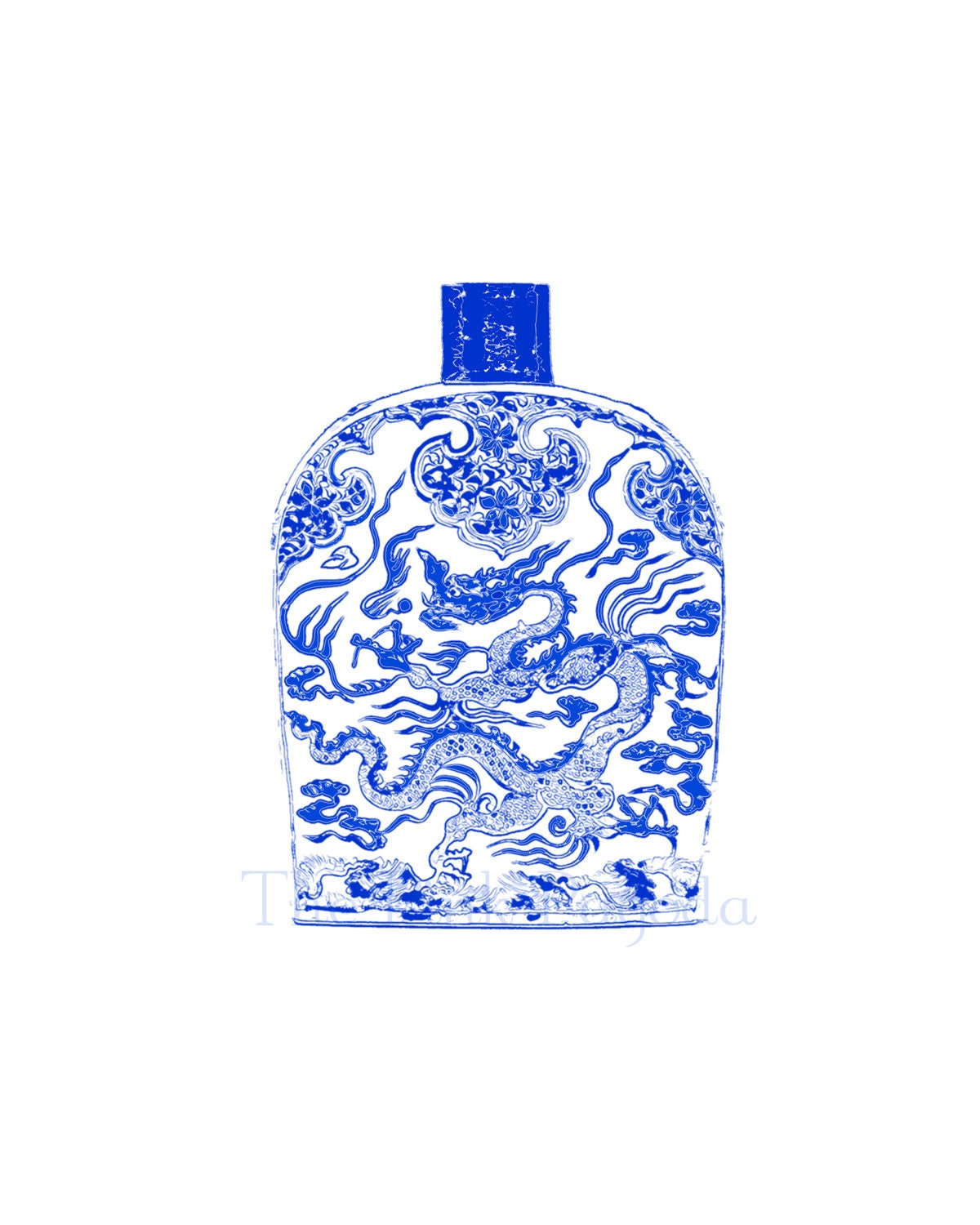 Blue and White Chinese Jar  with Dragon on White 8x10 Giclee