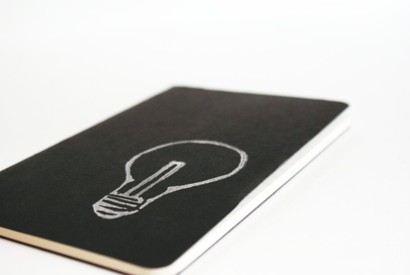 Idea Bulb  Nerd Geek Black Moleskine Journal - Pocket Size  Notebook Back to School - subtleacts